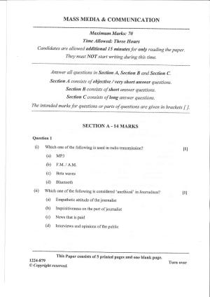 ISC Class 12 Mass Media & Communication 2024 Question Paper