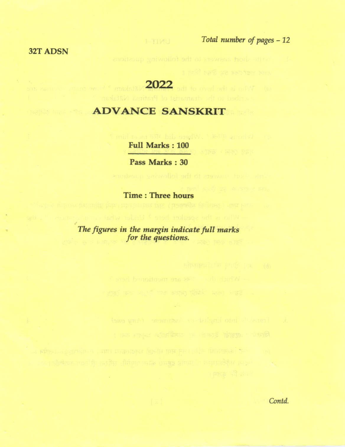 AHSEC Class 12 ADSN Question Papers 2022 - Page 1