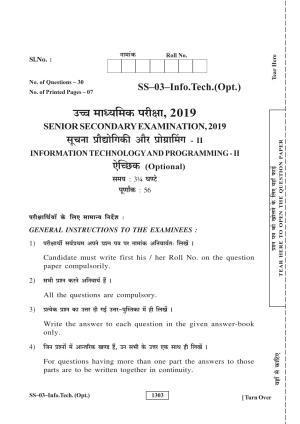 Class 12 2019 Information Technology (Opt.) RBSE Question Paper