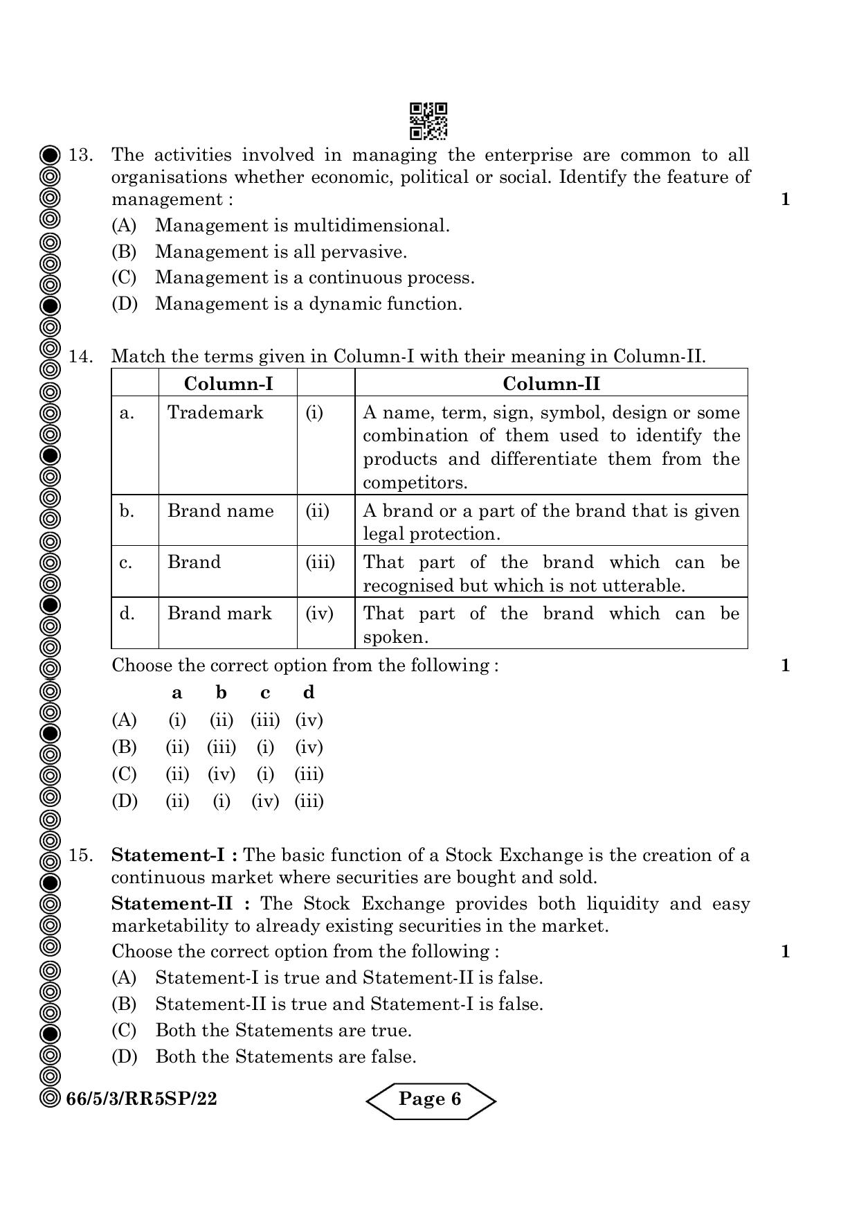CBSE Class 12 5-3 Bussiness Studies 2024 Question Paper - Page 6
