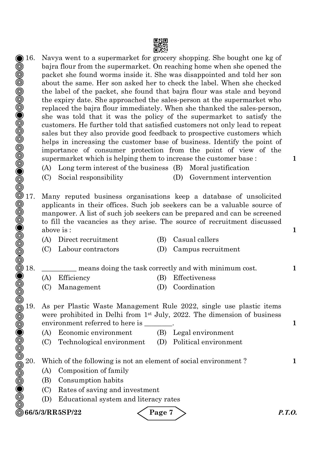 CBSE Class 12 5-3 Bussiness Studies 2024 Question Paper - Page 7