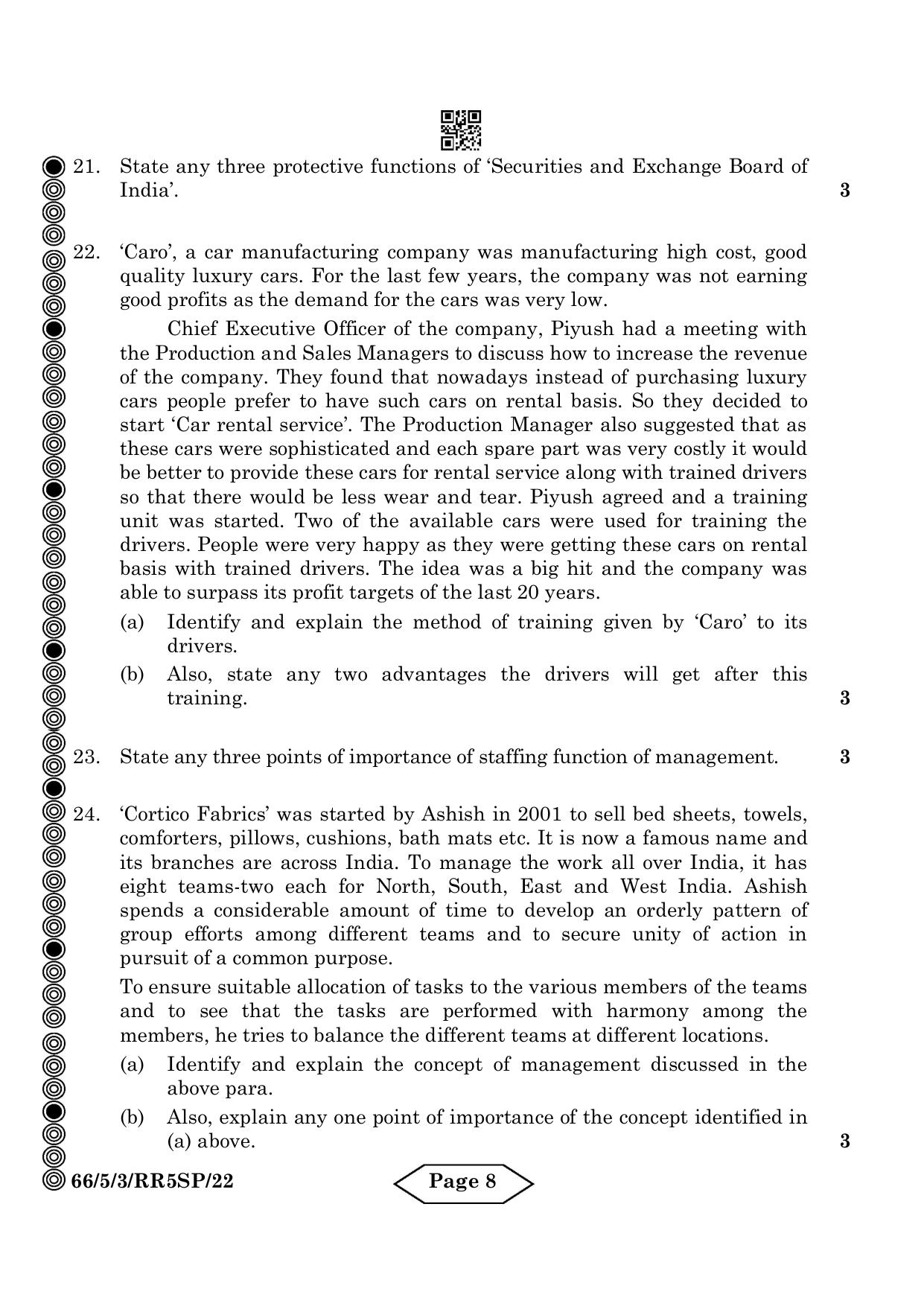 CBSE Class 12 5-3 Bussiness Studies 2024 Question Paper - Page 8