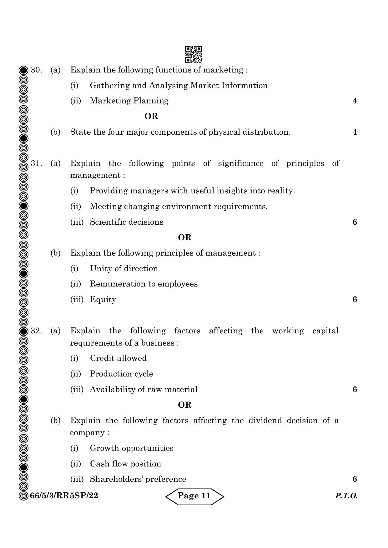 CBSE Class 12 5-3 Bussiness Studies 2024 Question Paper - Page 11
