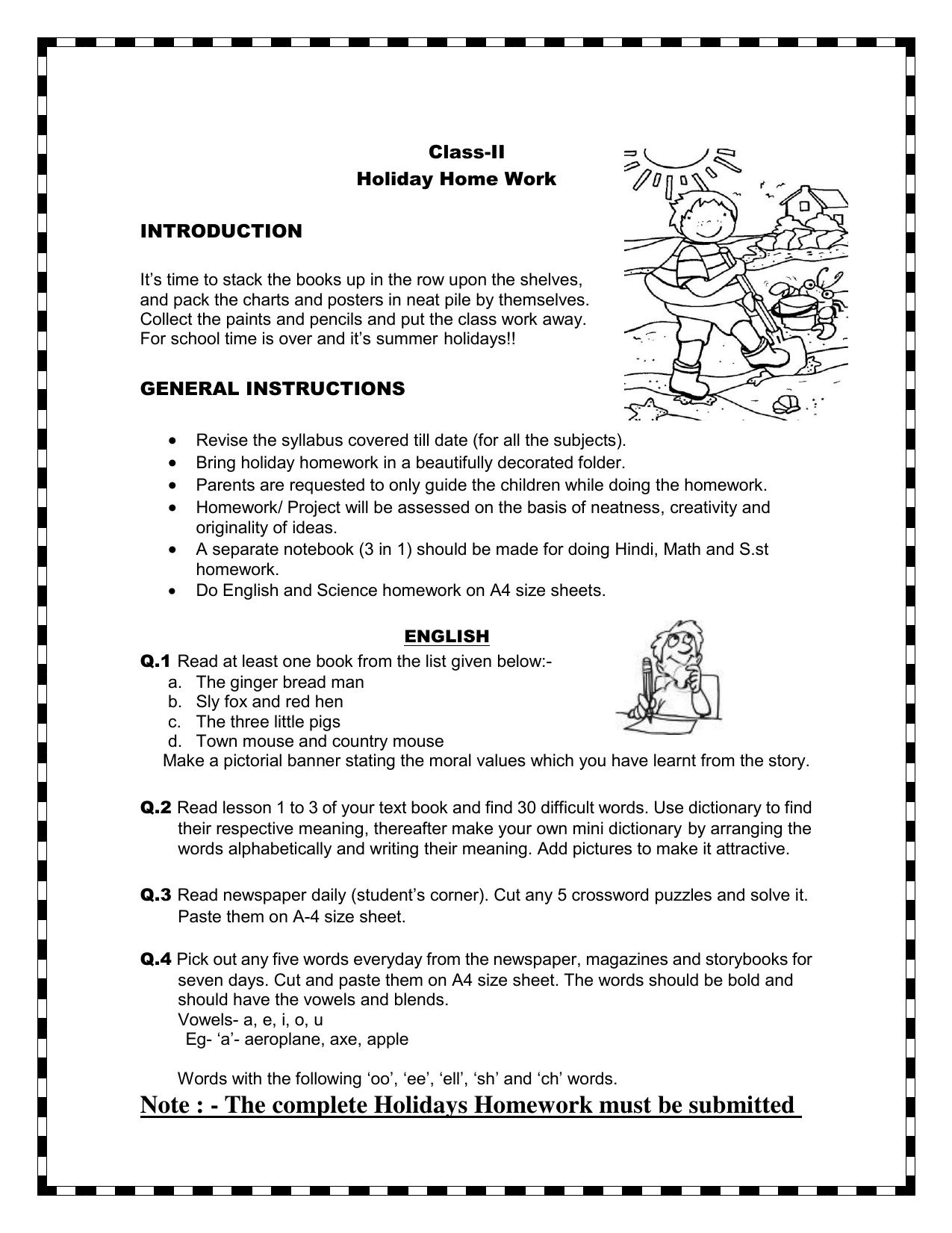 Worksheet for Class 2 English Revision Assignment 121 - Page 1
