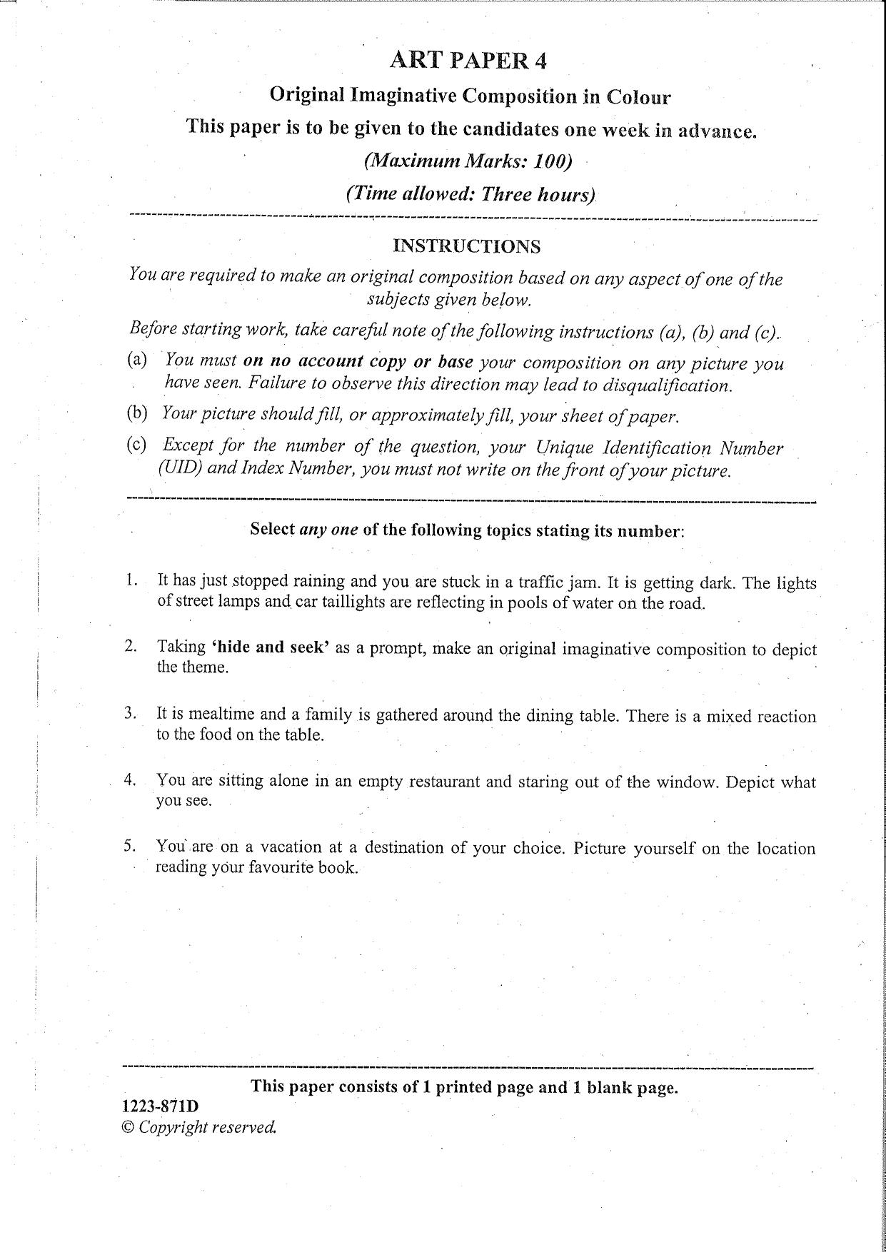 ISC Class 12 Arts Paper 4 (Original Imaginative Composition in Colour) 2023 Question Paper - Page 1