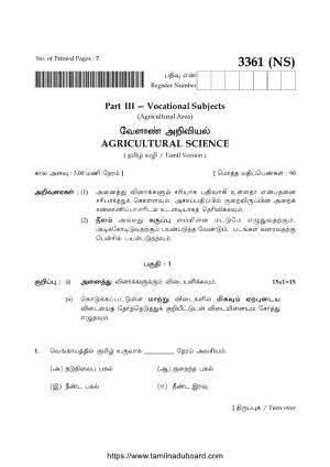 TN Class 12 Agricultural Science 3361 NS Question Papers 2020