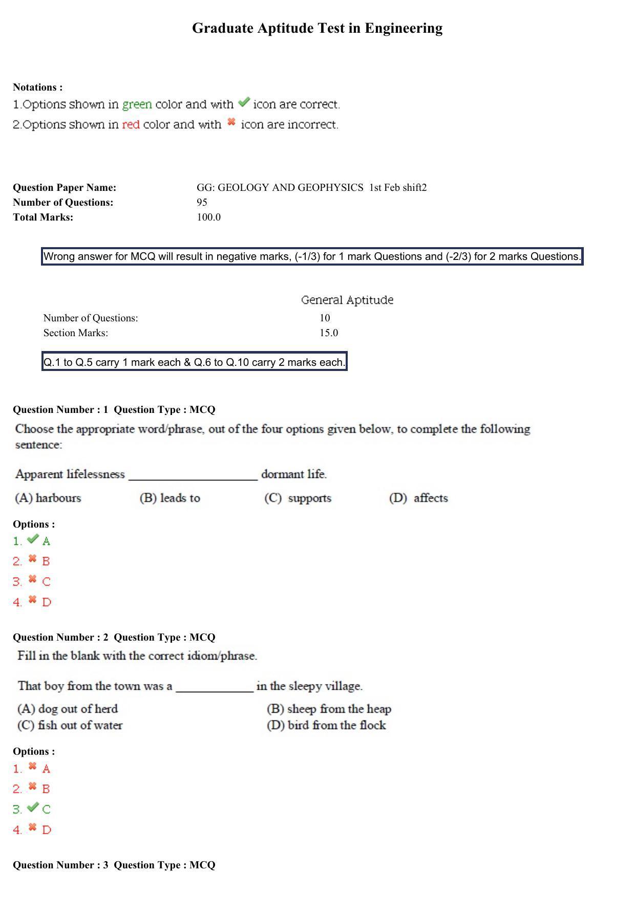 GATE 2015 Geology and Geophysics (GG) Question Paper with Answer Key - Page 1
