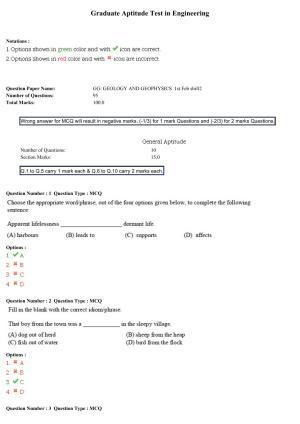 GATE 2015 Geology and Geophysics (GG) Question Paper with Answer Key
