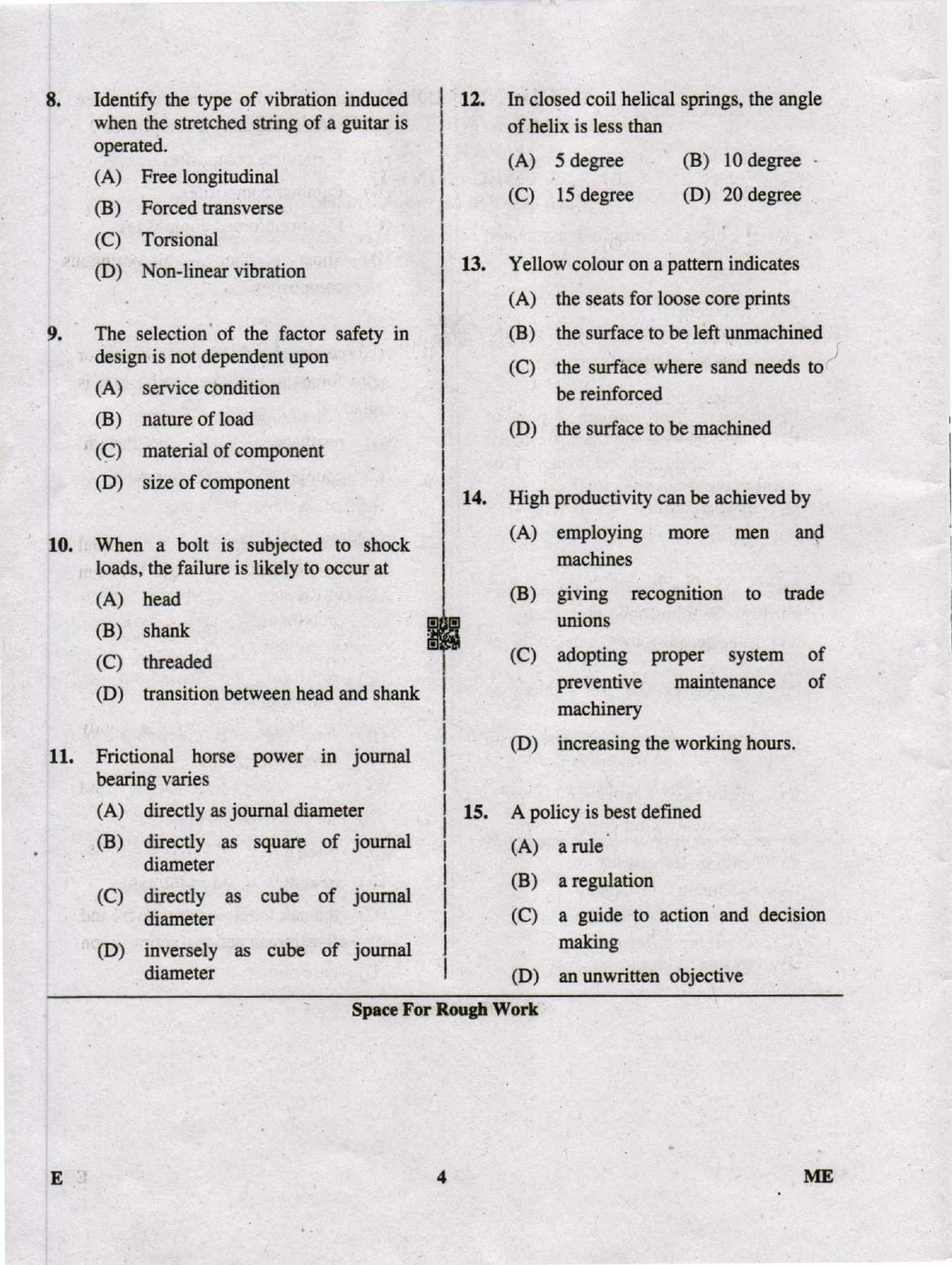 Karnataka PGCET 2019 Mechanical Engineering Question Paper - Page 4