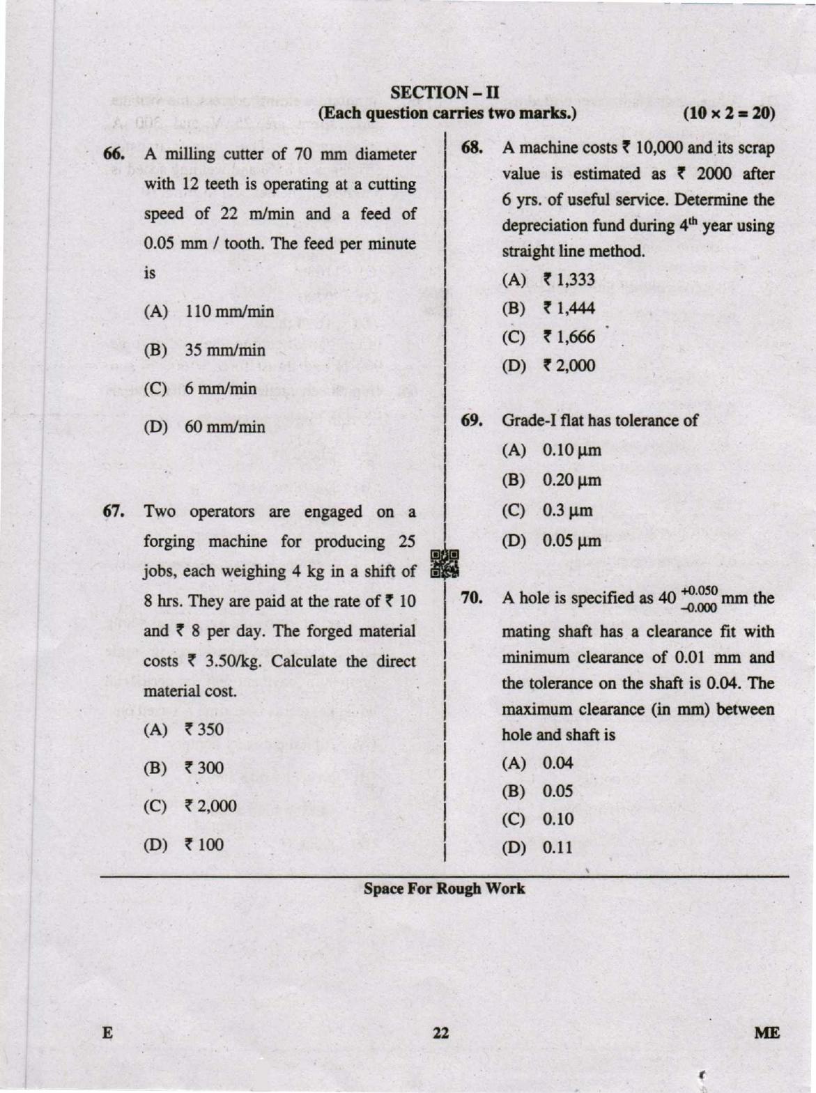 Karnataka PGCET 2019 Mechanical Engineering Question Paper - Page 22