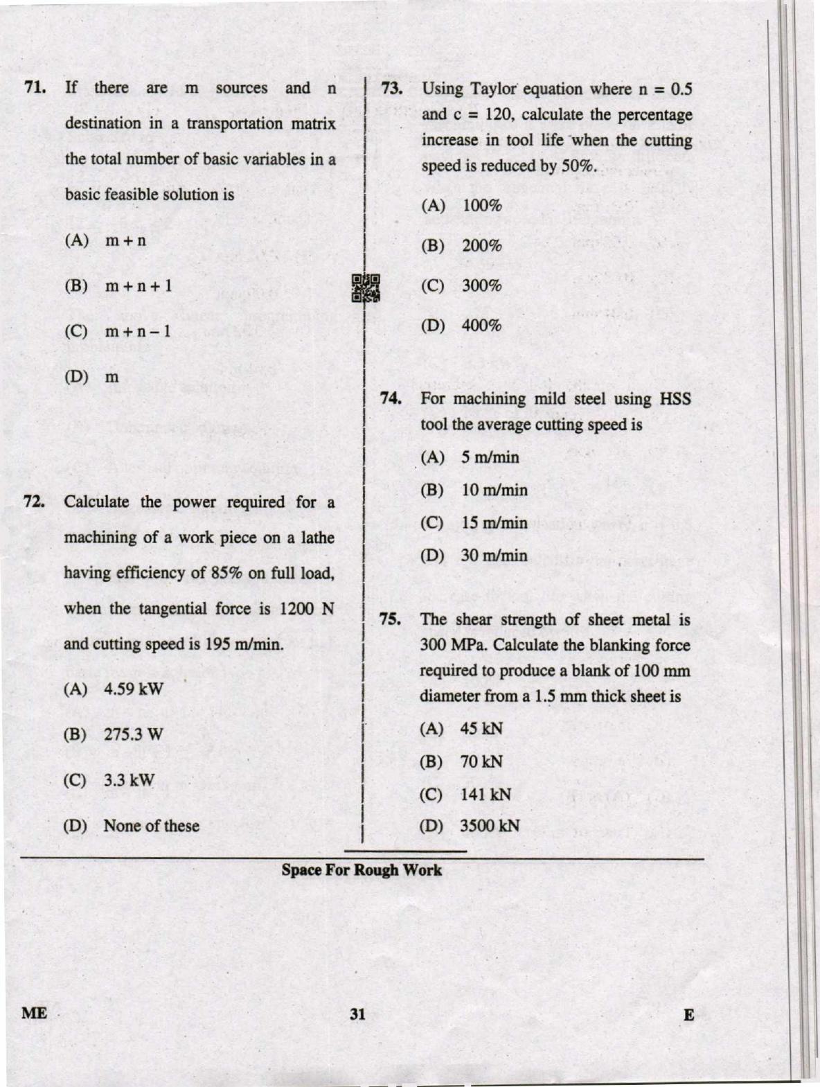 Karnataka PGCET 2019 Mechanical Engineering Question Paper - Page 31