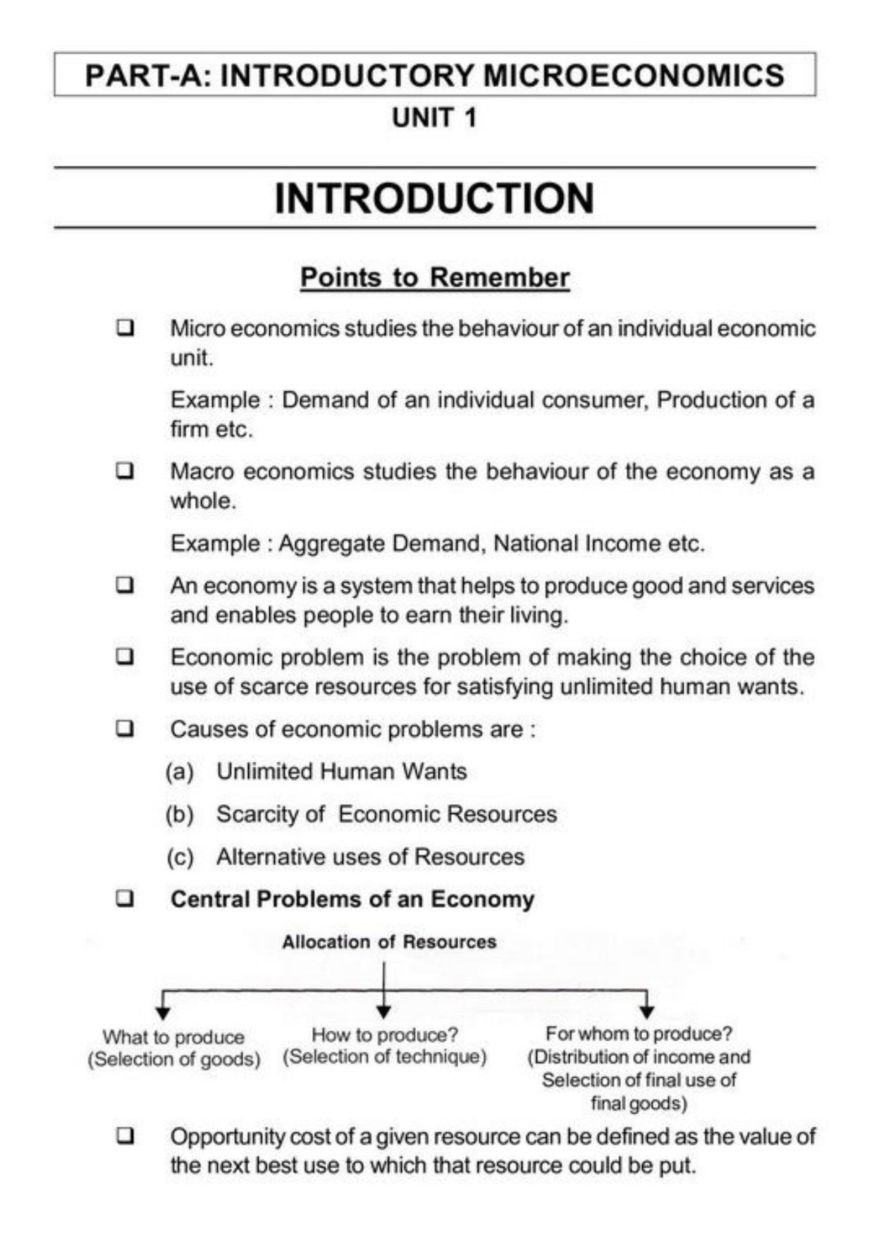 Class 11 Notes, Question & Practice Paper - Economics (Topic 1(A) : Introductory Microeconomics) - Page 2