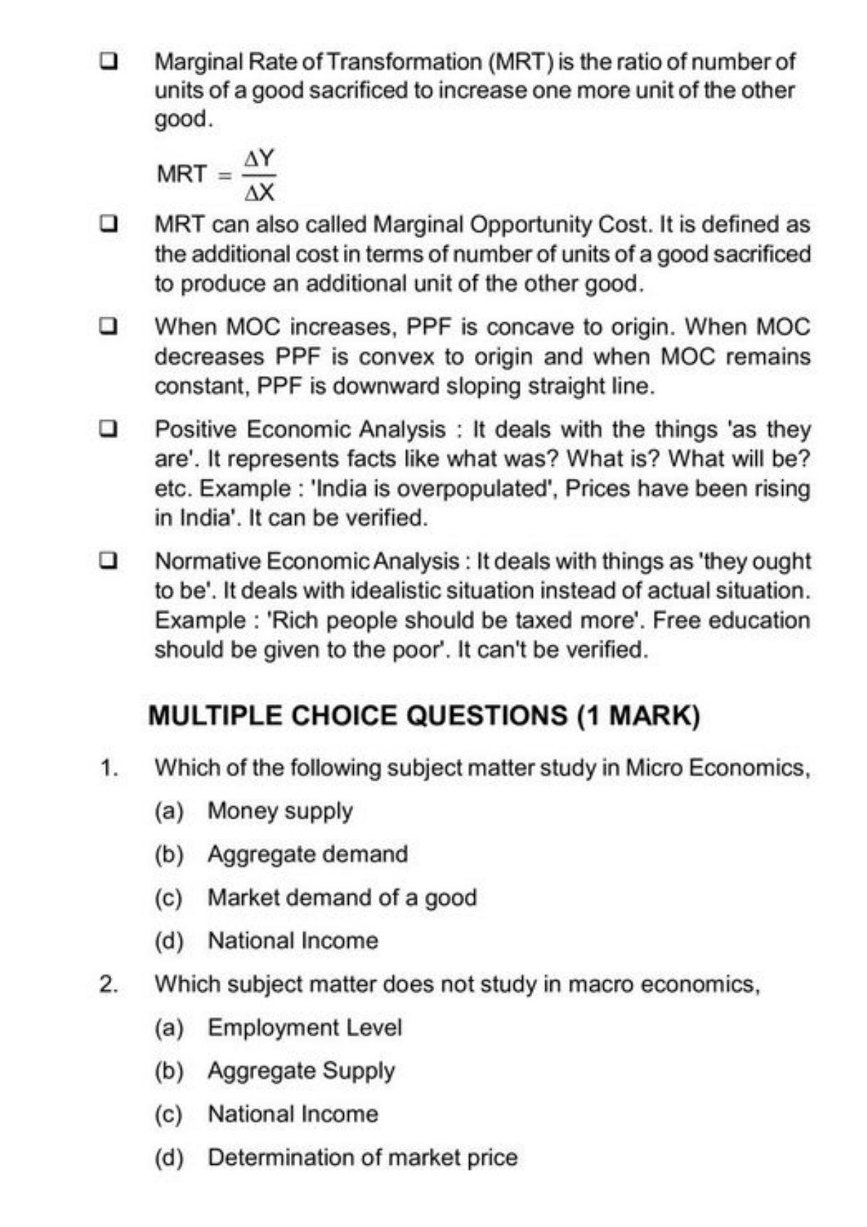 Class 11 Notes, Question & Practice Paper - Economics (Topic 1(A) : Introductory Microeconomics) - Page 4