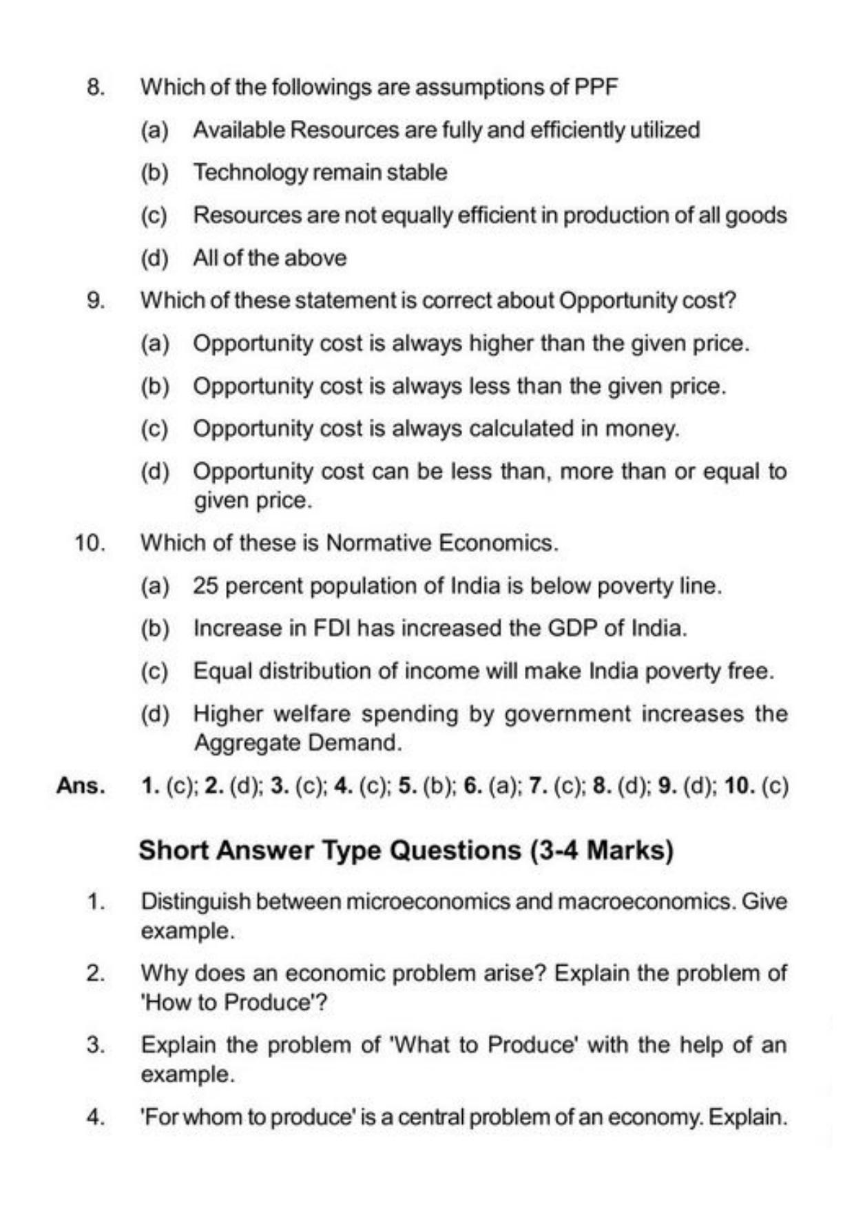 Class 11 Notes, Question & Practice Paper - Economics (Topic 1(A) : Introductory Microeconomics) - Page 6