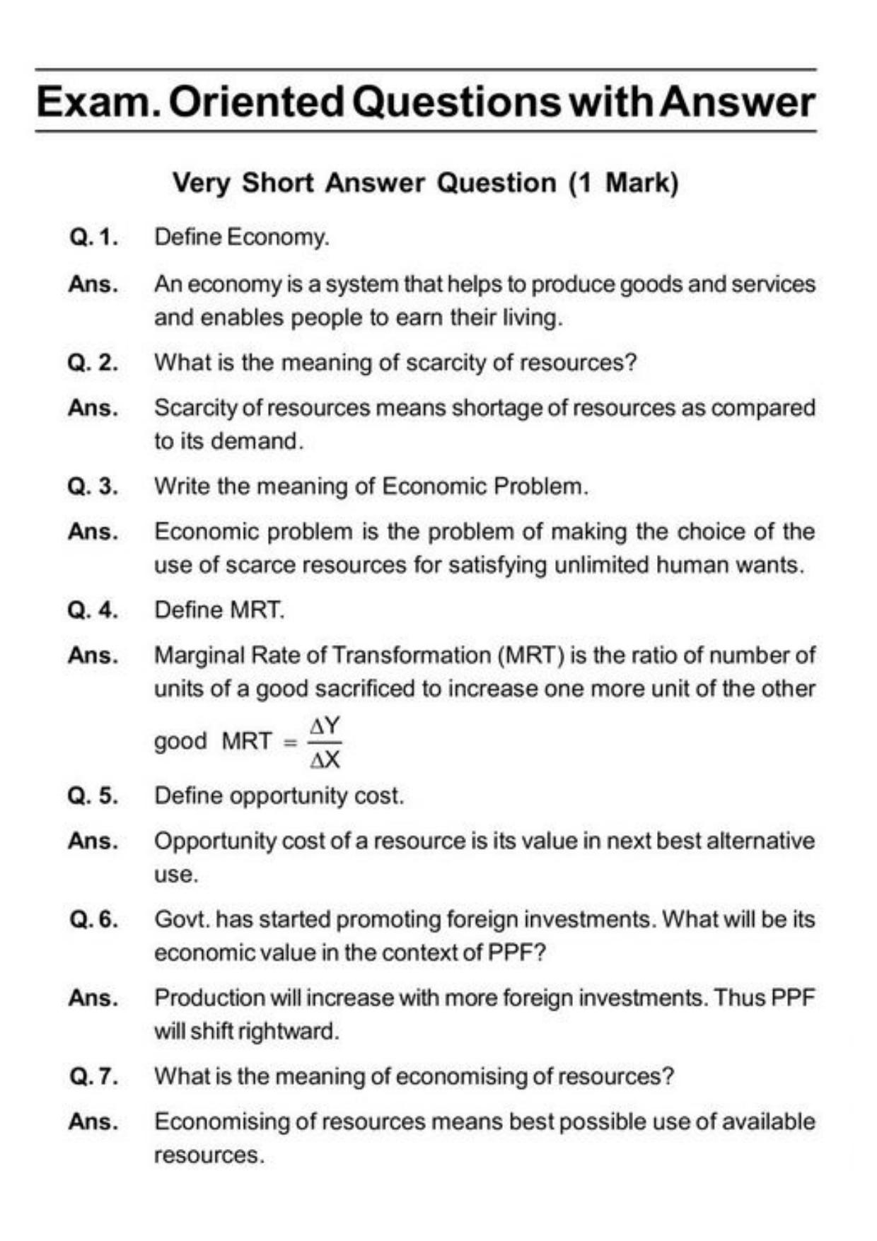 Class 11 Notes, Question & Practice Paper - Economics (Topic 1(A) : Introductory Microeconomics) - Page 9