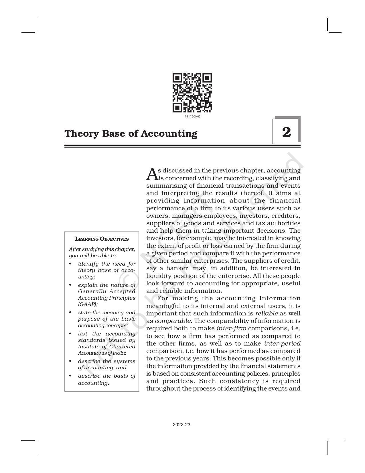 NCERT Book for Class 11 Accountancy (Part-I) Chapter 2 Theory Base of Accounting - Page 1