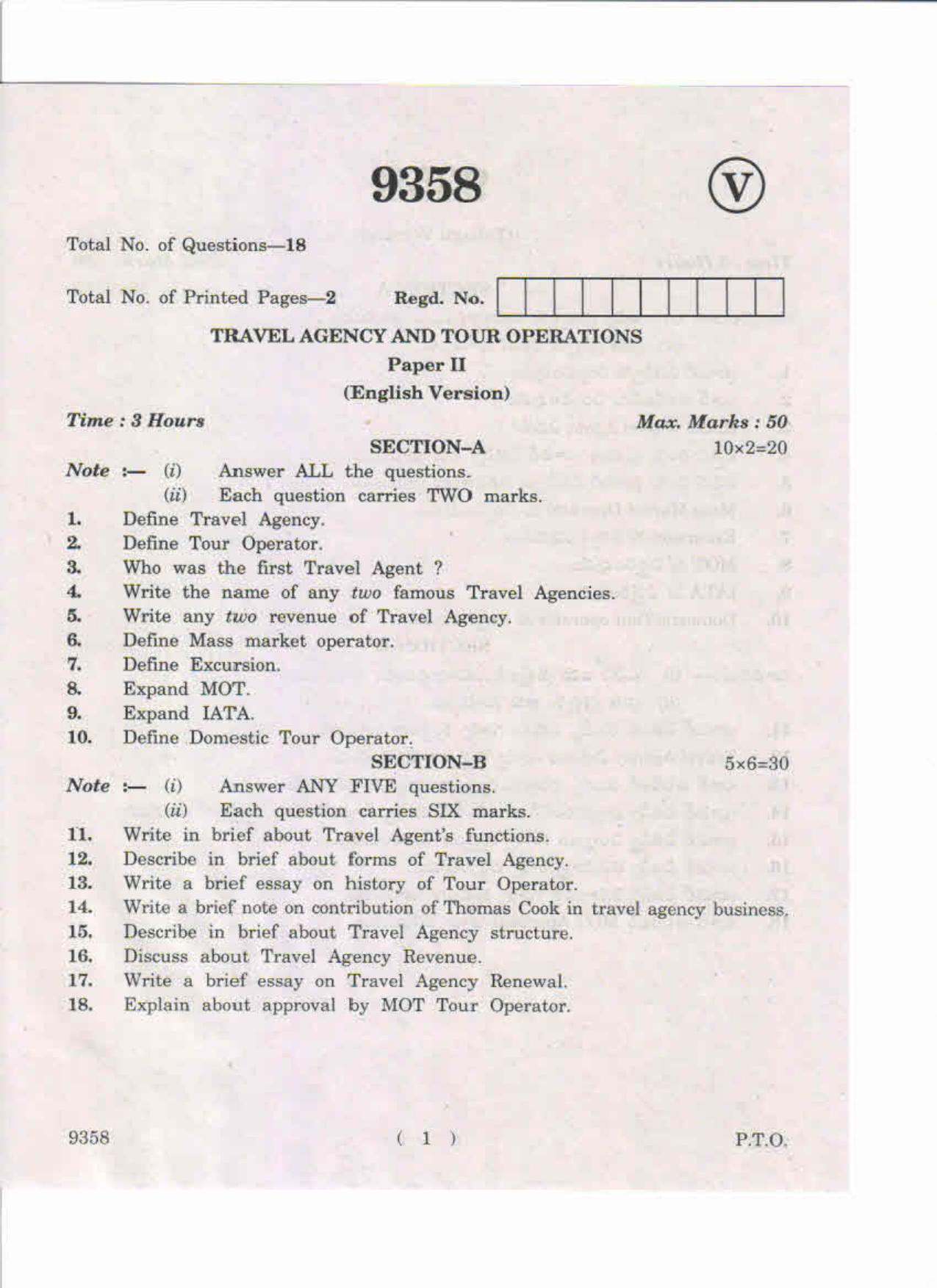 AP Inter 2nd Year Travel Agency and Tour Operations-II May-2019-Vocational Question Paper - Page 1