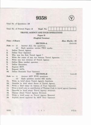 AP Inter 2nd Year Travel Agency and Tour Operations-II May-2019-Vocational Question Paper
