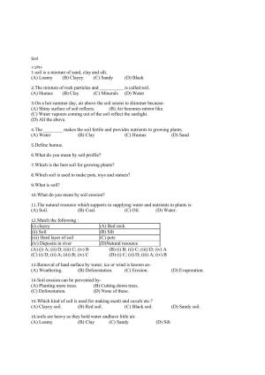 CBSE Worksheets for Class 7 Science Soil Assignment 2