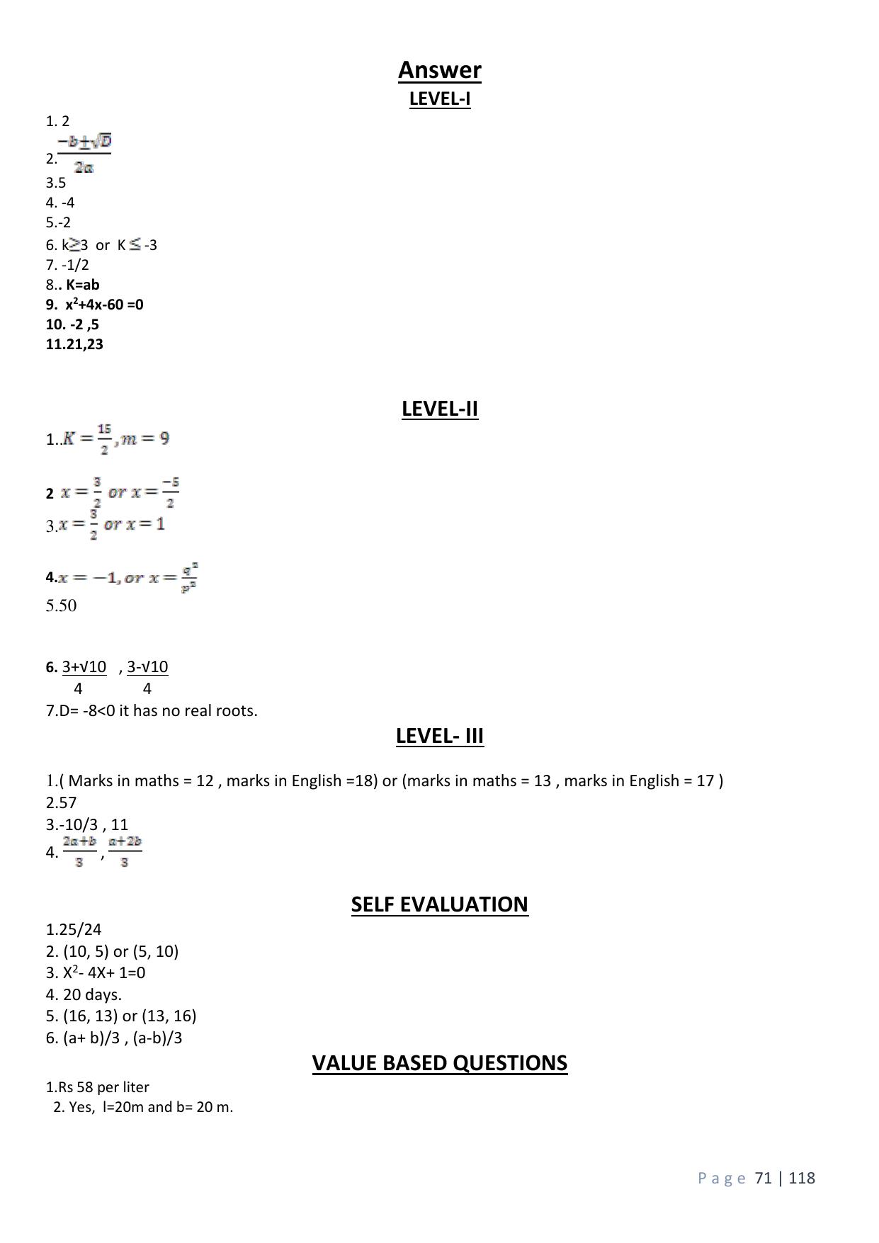 CBSE Worksheets for Class 10 Maths Quadratic Equation Assignment 12 - Page 4