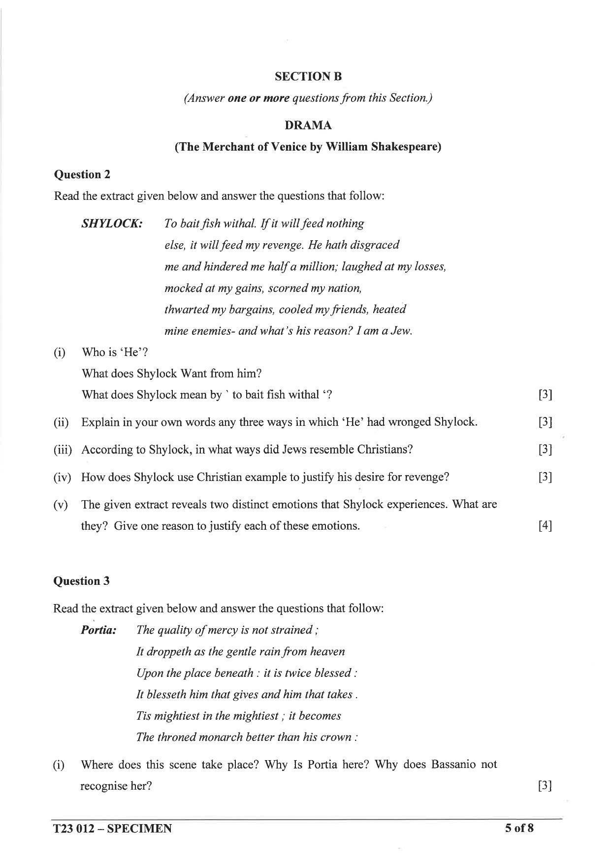 ICSE Class 10 English Paper - 2 (Literature) Sample Papers 2023 - Page 5