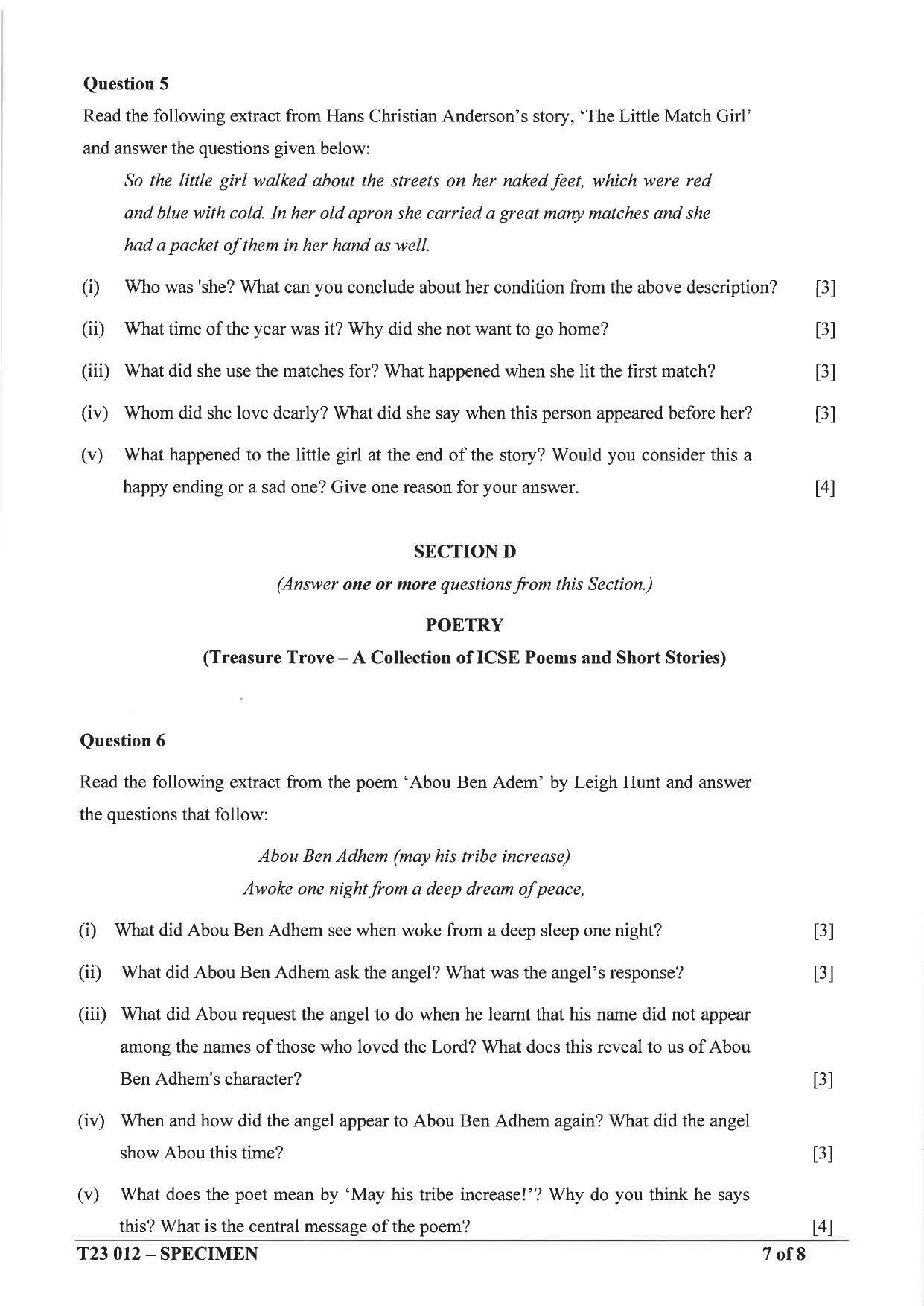 ICSE Class 10 English Paper - 2 (Literature) Sample Papers 2023 - Page 7