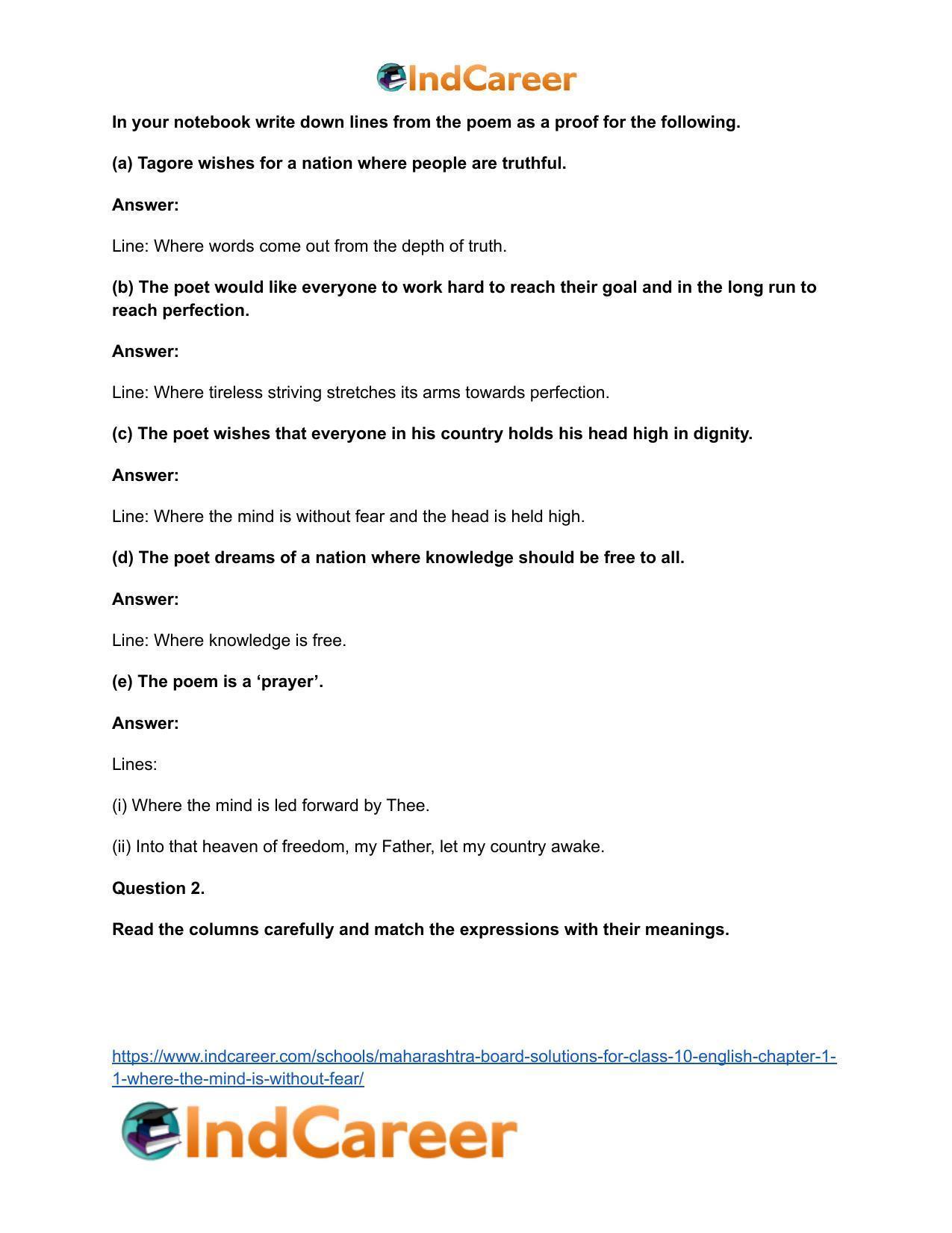 Maharashtra Board Solutions for Class 10- English: Chapter 1.1- Where the Mind is Without Fear - Page 4