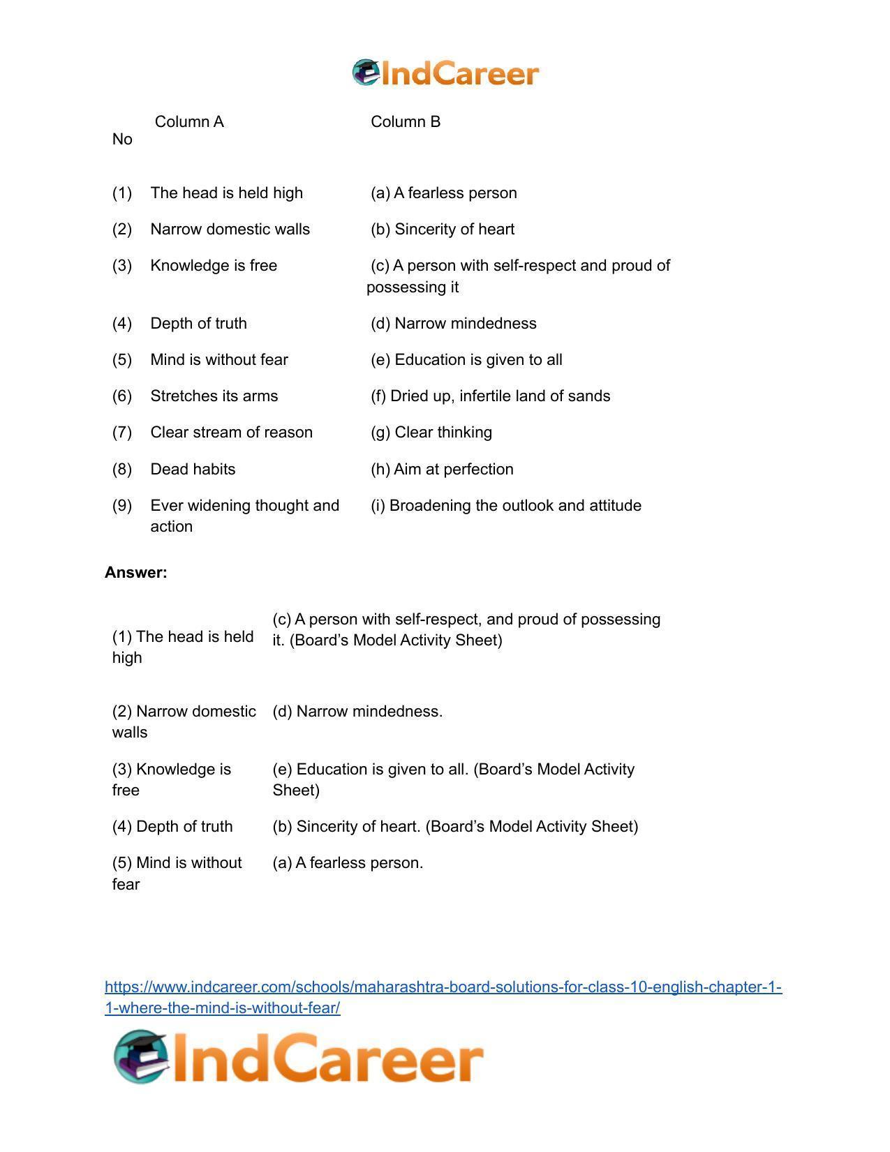 Maharashtra Board Solutions for Class 10- English: Chapter 1.1- Where the Mind is Without Fear - Page 5