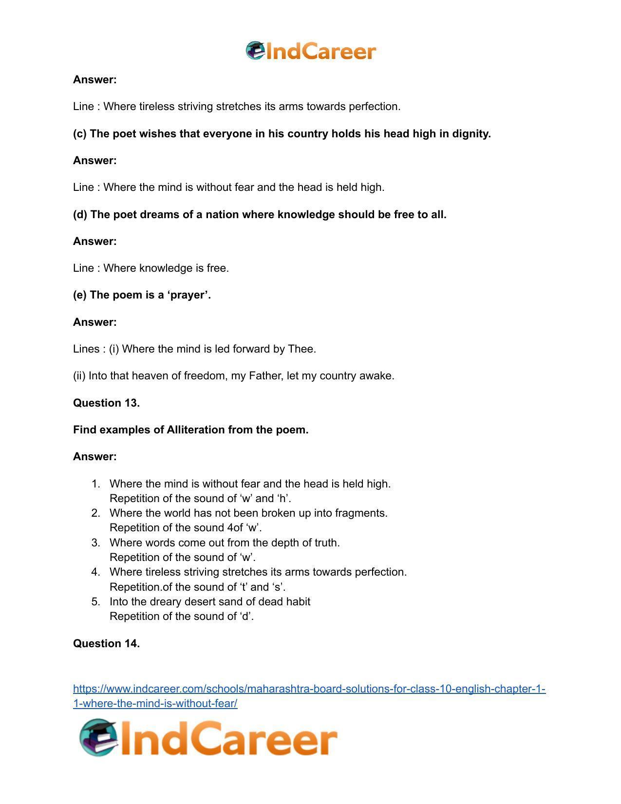 Maharashtra Board Solutions for Class 10- English: Chapter 1.1- Where the Mind is Without Fear - Page 15