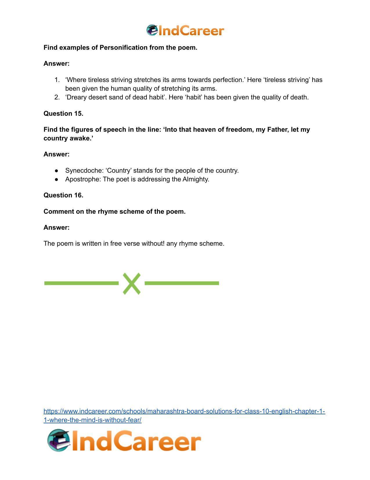 Maharashtra Board Solutions for Class 10- English: Chapter 1.1- Where the Mind is Without Fear - Page 16