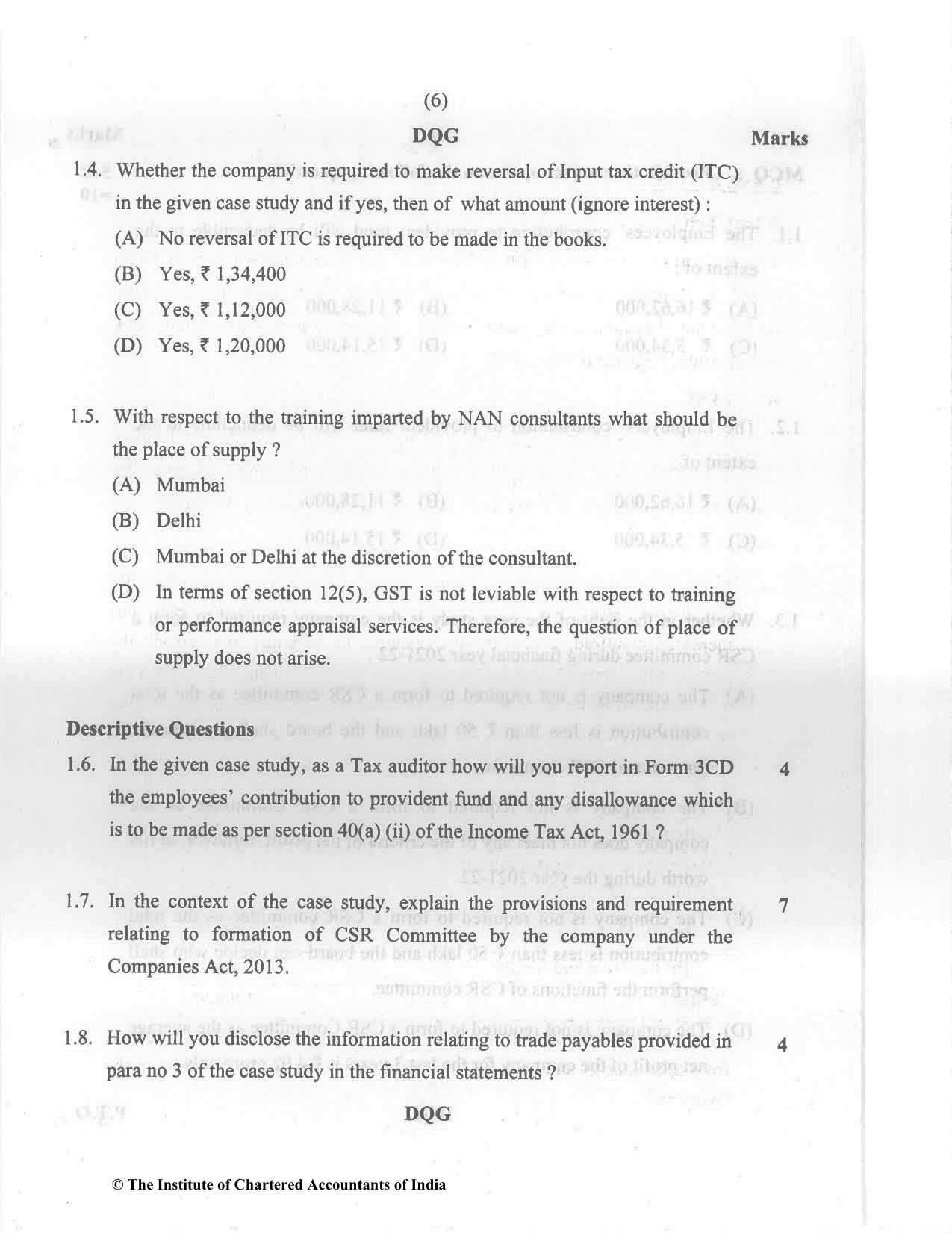 CA Final Nov 2022 Question Paper - Paper 6F – Multidisciplinary Case Study - Page 6