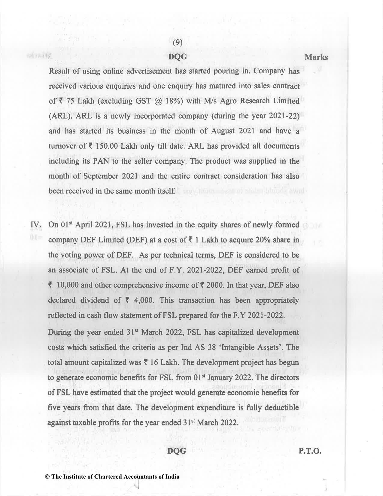 CA Final Nov 2022 Question Paper - Paper 6F – Multidisciplinary Case Study - Page 9