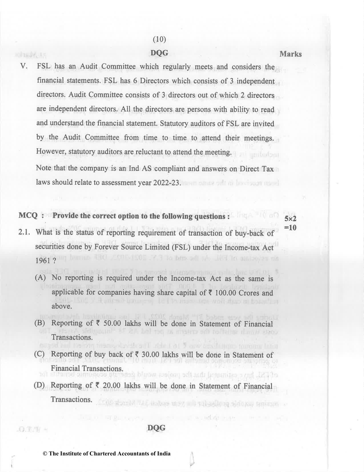 CA Final Nov 2022 Question Paper - Paper 6F – Multidisciplinary Case Study - Page 10