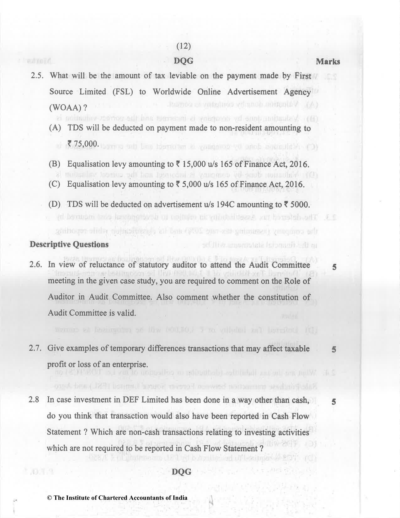 CA Final Nov 2022 Question Paper - Paper 6F – Multidisciplinary Case Study - Page 12