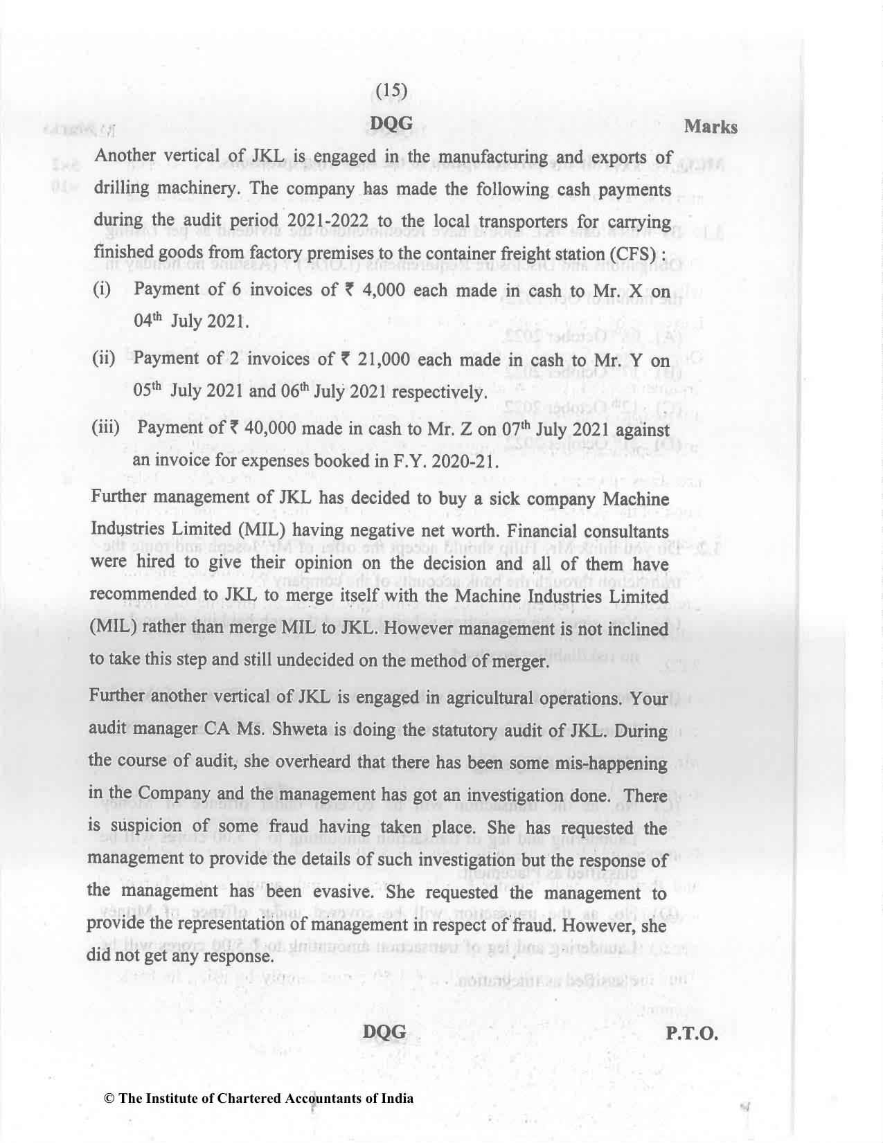 CA Final Nov 2022 Question Paper - Paper 6F – Multidisciplinary Case Study - Page 15