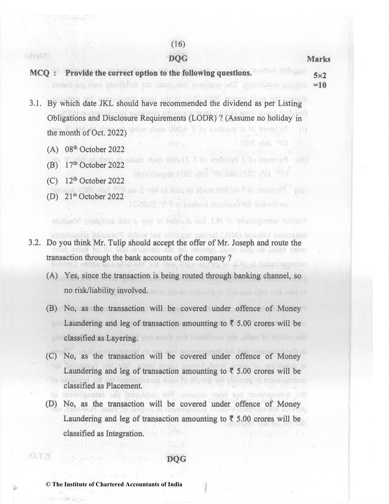 CA Final Nov 2022 Question Paper - Paper 6F – Multidisciplinary Case Study - Page 16