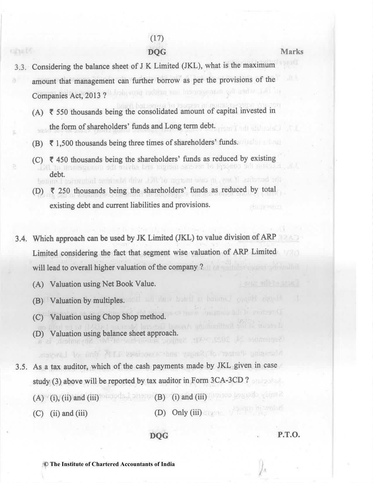 CA Final Nov 2022 Question Paper - Paper 6F – Multidisciplinary Case Study - Page 17