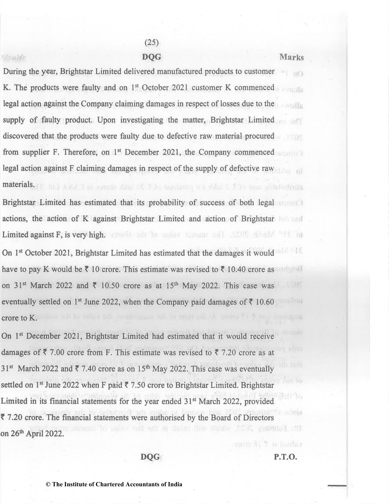 CA Final Nov 2022 Question Paper - Paper 6F – Multidisciplinary Case Study - Page 25