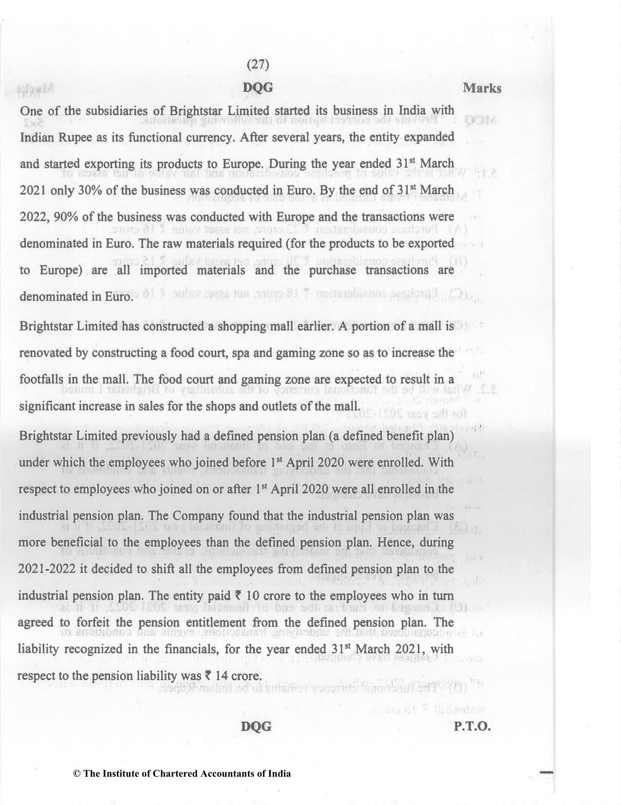 CA Final Nov 2022 Question Paper - Paper 6F – Multidisciplinary Case Study - Page 27