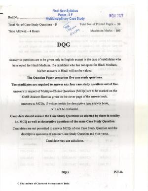 CA Final Nov 2022 Question Paper - Paper 6F – Multidisciplinary Case Study