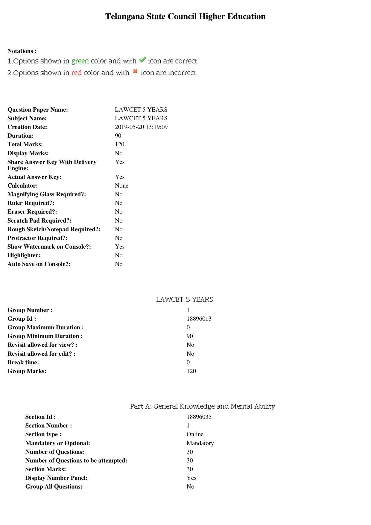 TS LAWCET 5 Year 2020 Question Paper with Answer Key - Page 1