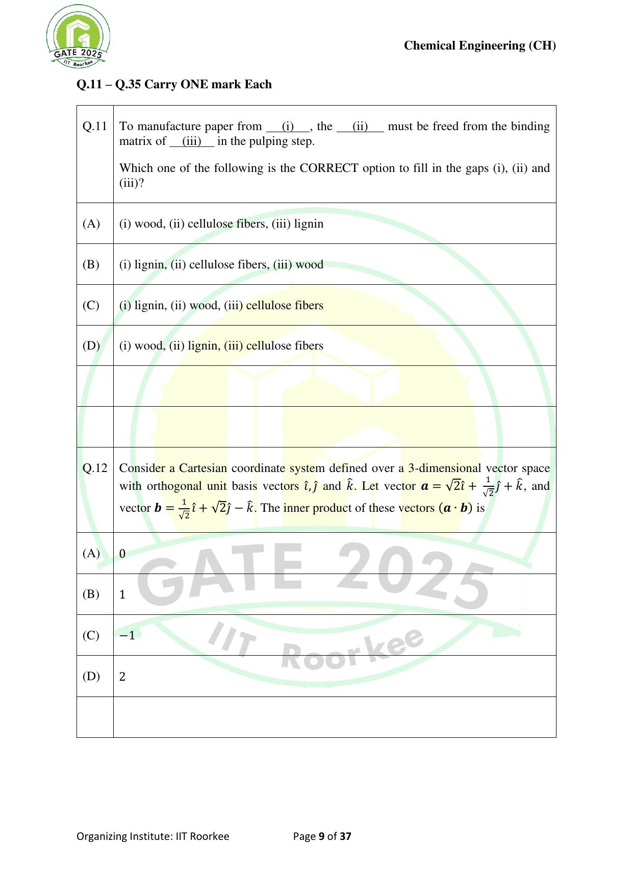 GATE 2025 Chemical Engineering (CH) Question Paper - Page 9