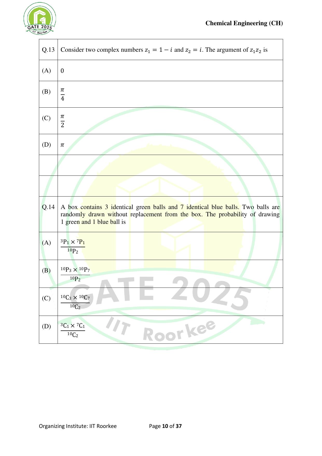 GATE 2025 Chemical Engineering (CH) Question Paper - Page 10