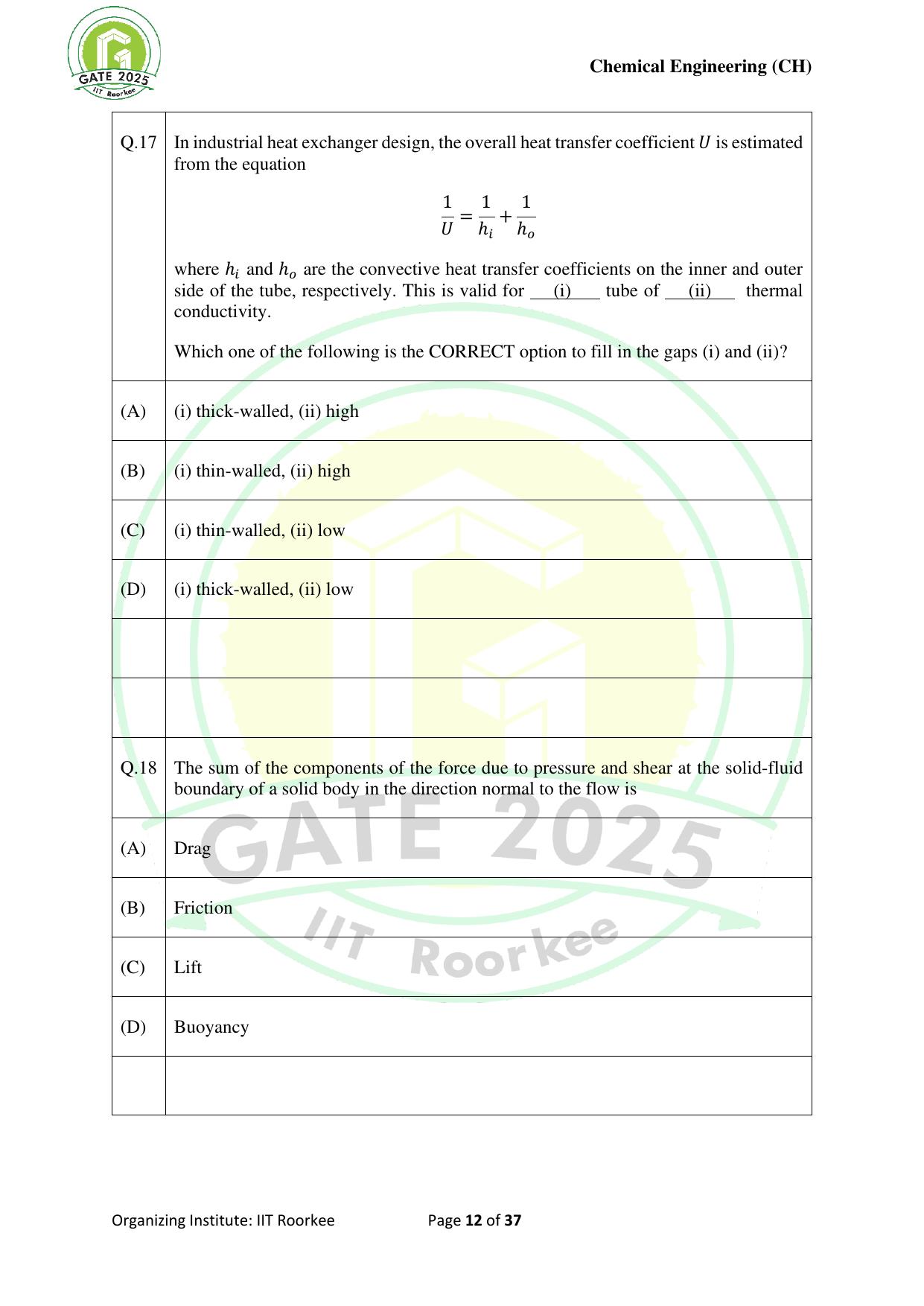 GATE 2025 Chemical Engineering (CH) Question Paper - Page 12