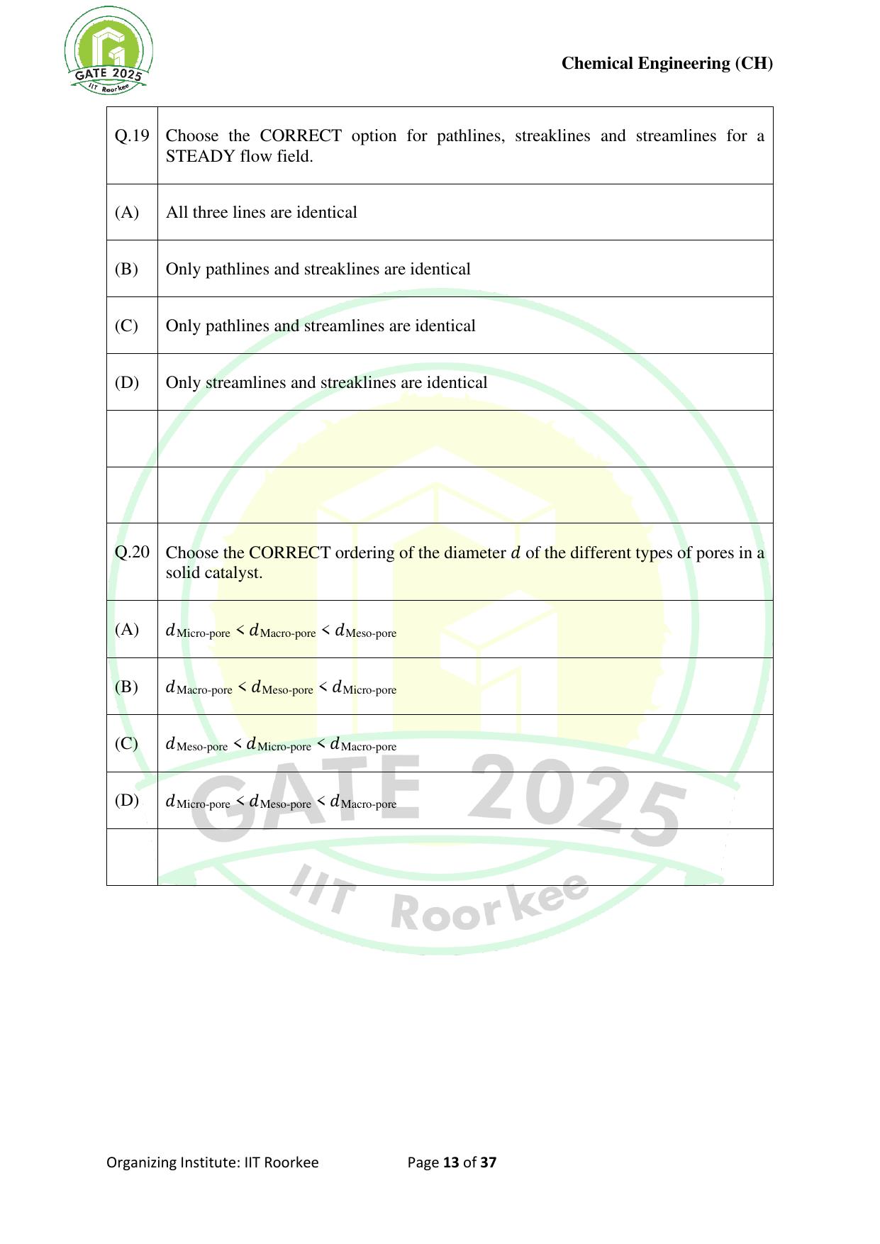 GATE 2025 Chemical Engineering (CH) Question Paper - Page 13