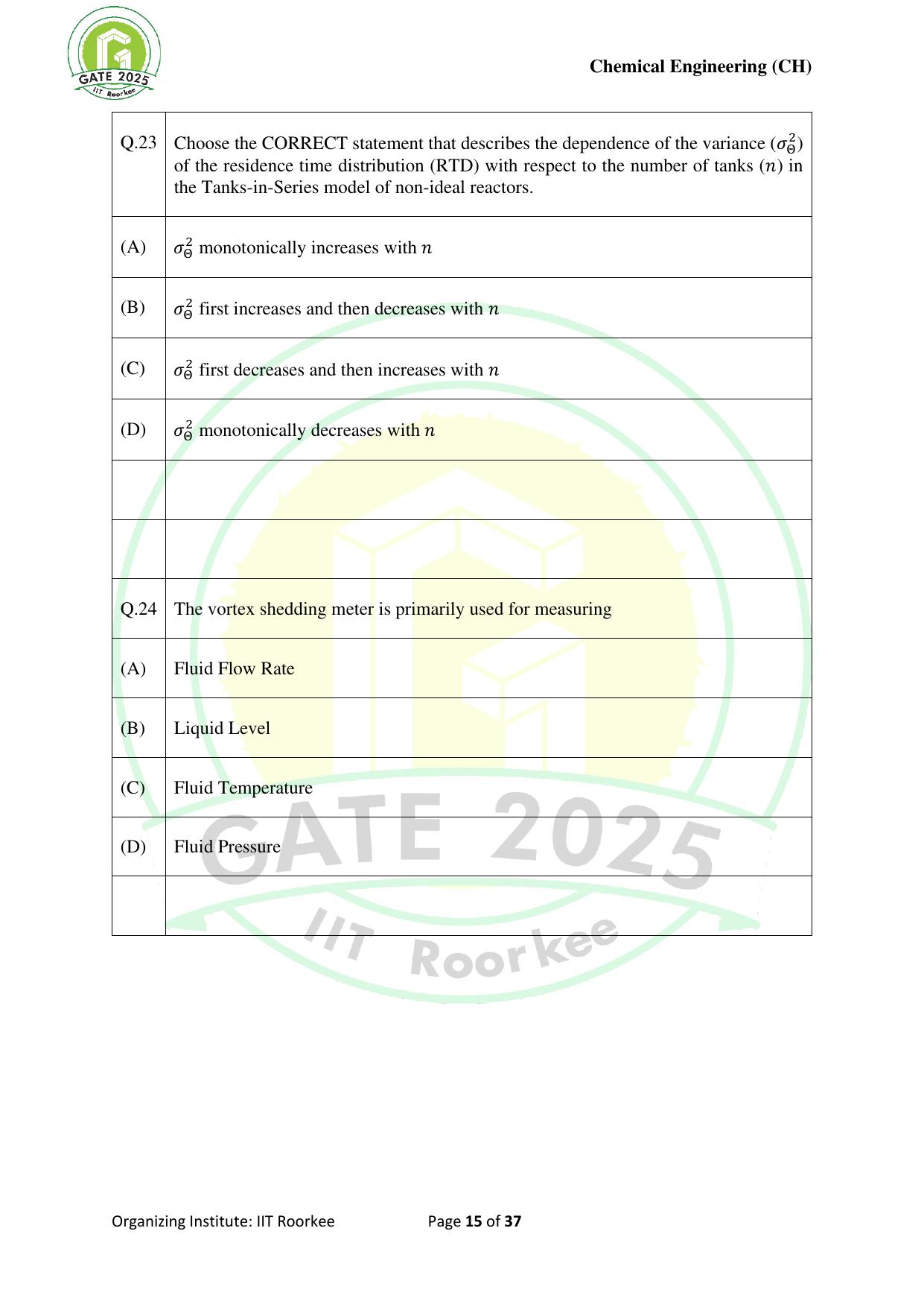 GATE 2025 Chemical Engineering (CH) Question Paper - Page 15