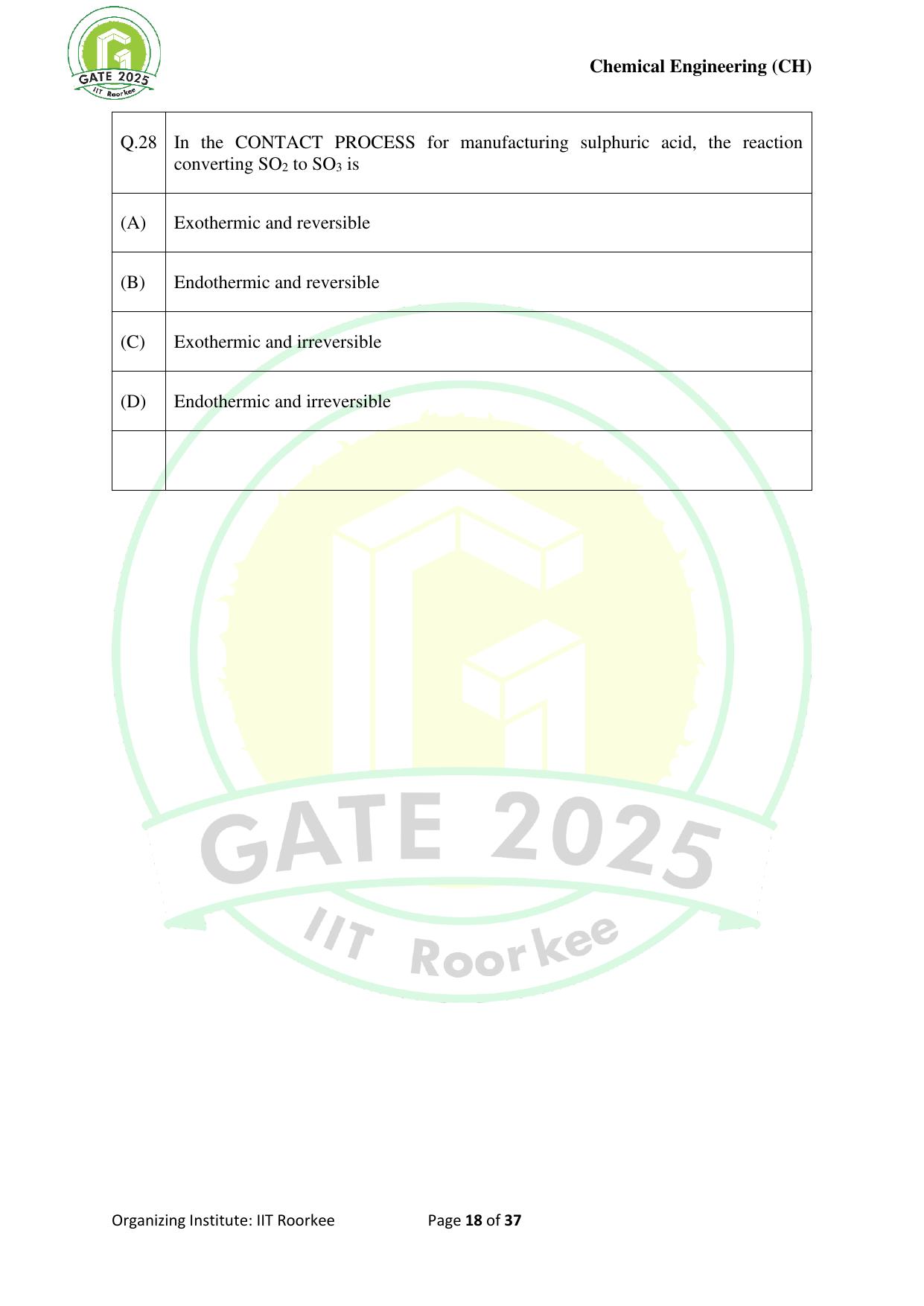 GATE 2025 Chemical Engineering (CH) Question Paper - Page 18
