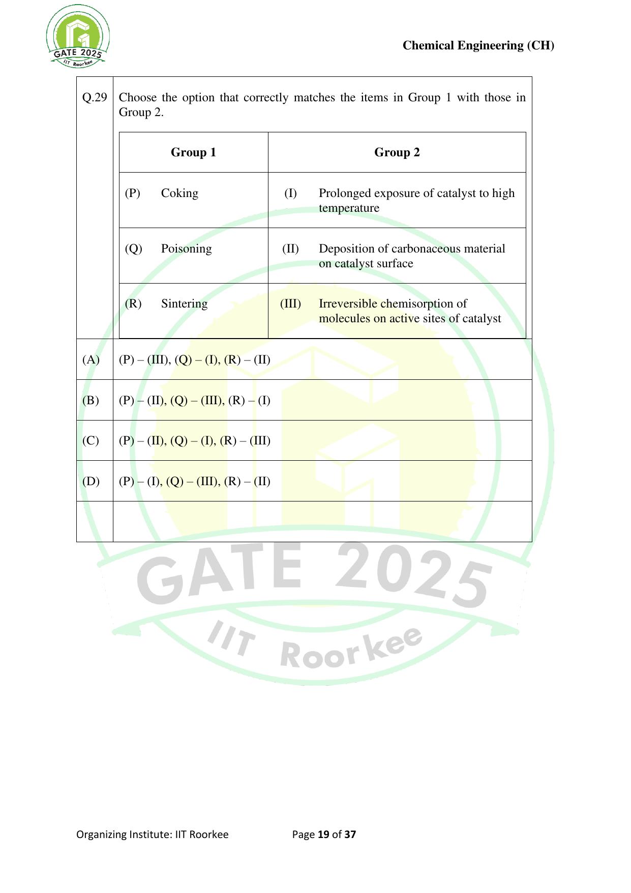 GATE 2025 Chemical Engineering (CH) Question Paper - Page 19
