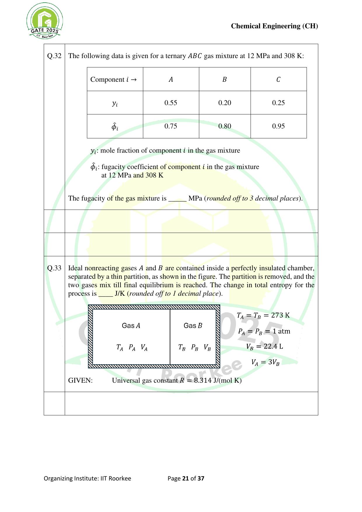 GATE 2025 Chemical Engineering (CH) Question Paper - Page 21