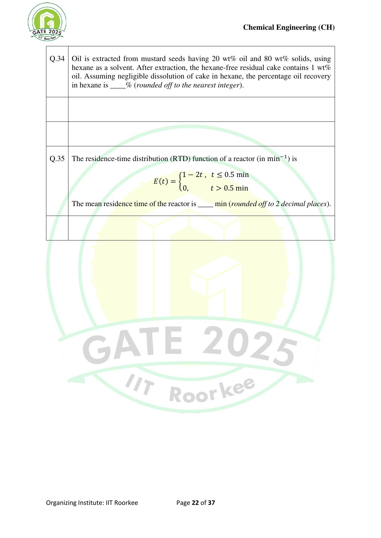 GATE 2025 Chemical Engineering (CH) Question Paper - Page 22